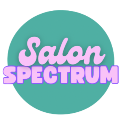 Logo with pink cursive 'Salon' above purple block 'SPECTRUM' on a teal circle background.