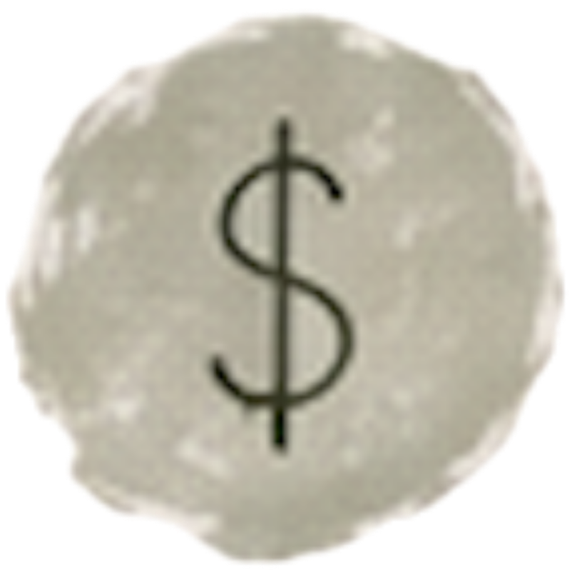 Close-up of a silver metallic coin with a black dollar sign ($) engraved on it.