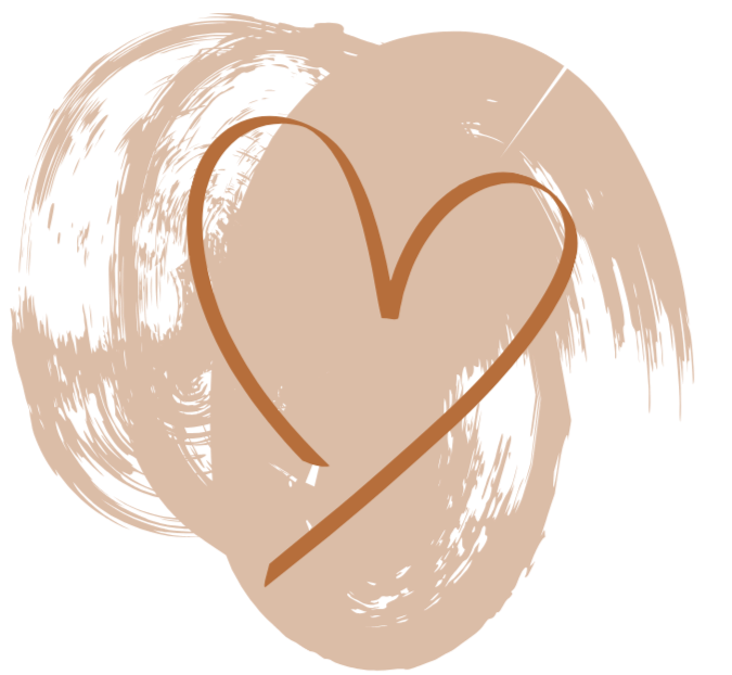 A tan heart outline over a black and beige abstract brushstroke background.