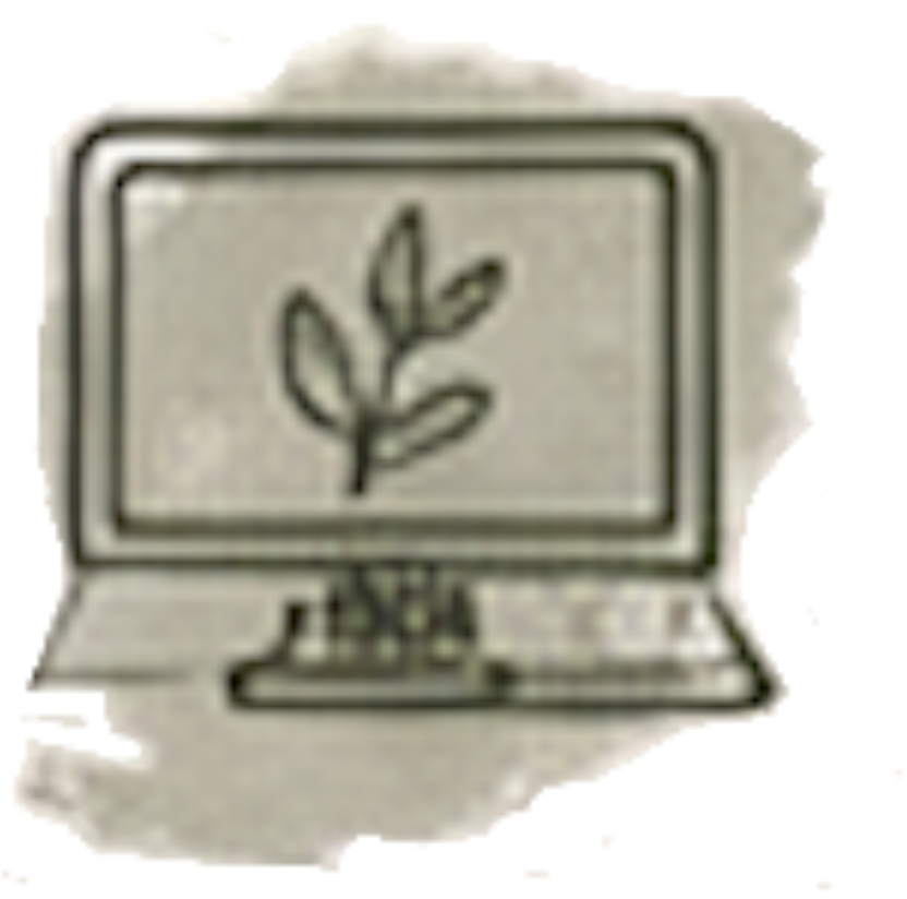 A computer monitor displaying a plant or leaf icon.