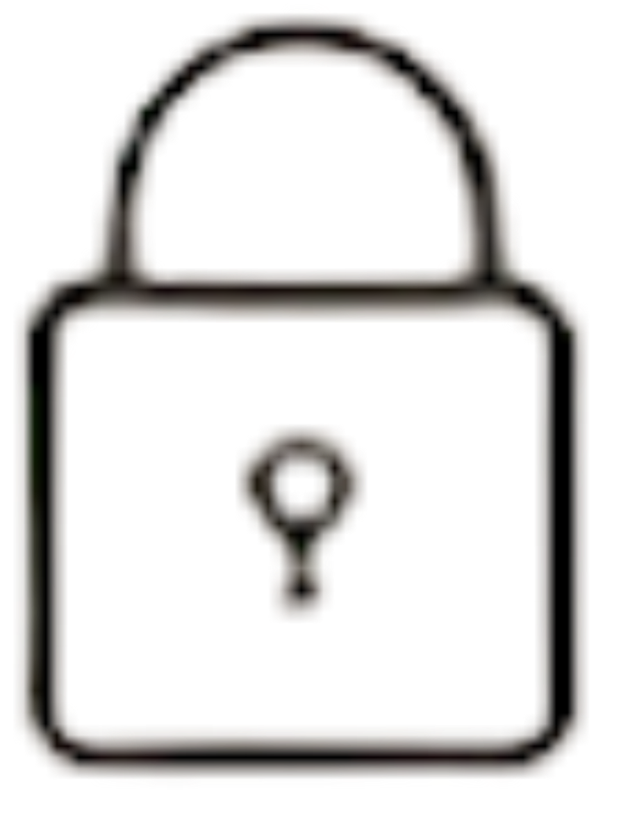 Black outline drawing of a padlock with a keyhole in the center.