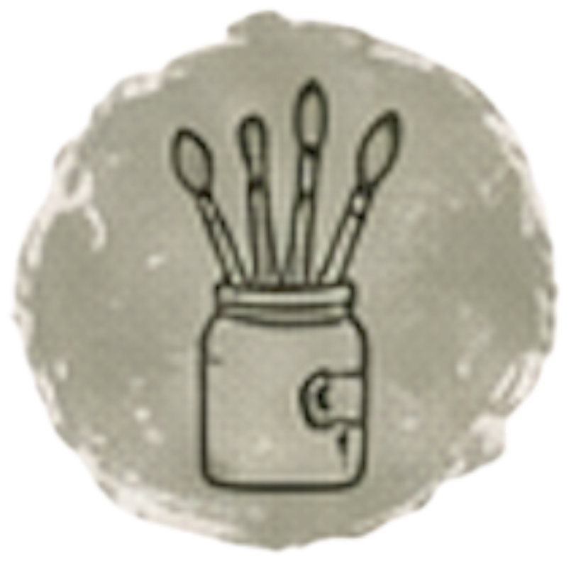 A hand-drawn illustration of a jar filled with crochet hooks, on a gray, textured background.