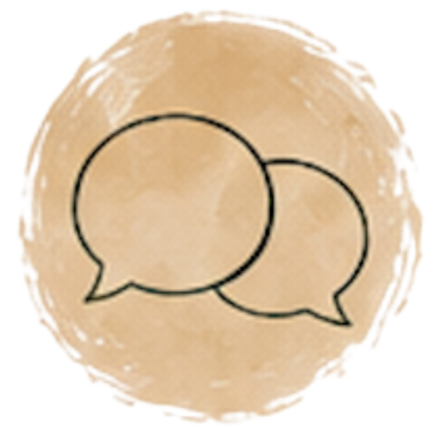 Two overlapping speech bubbles inside a circle.