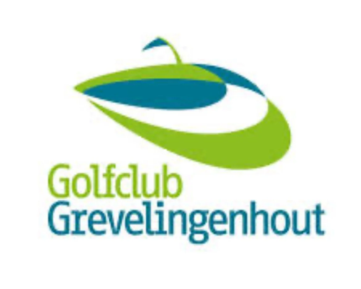 Logo for Golfclub Grevelingenhout featuring a stylized leaf and swoosh in green and blue