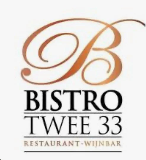 Logo for Bistro Twoe 33 restaurant and wine bar, featuring a stylized letter B in gold and black text.