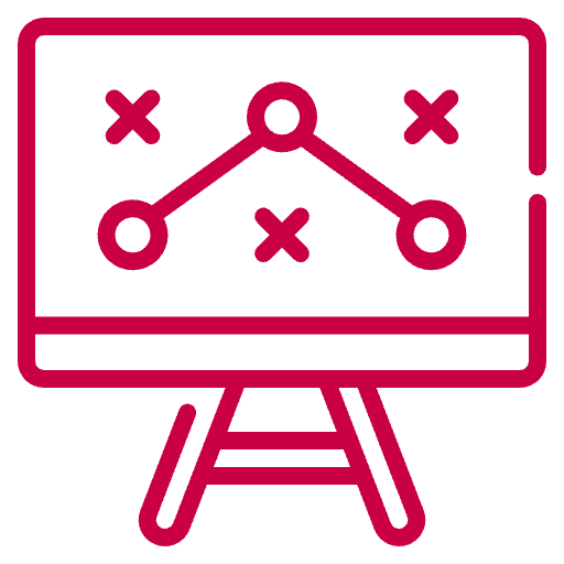 Outline of a presentation board with a line graph and crossing marks, representing data analysis or strategy planning.