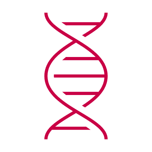 A pink DNA double helix structure on a black background.