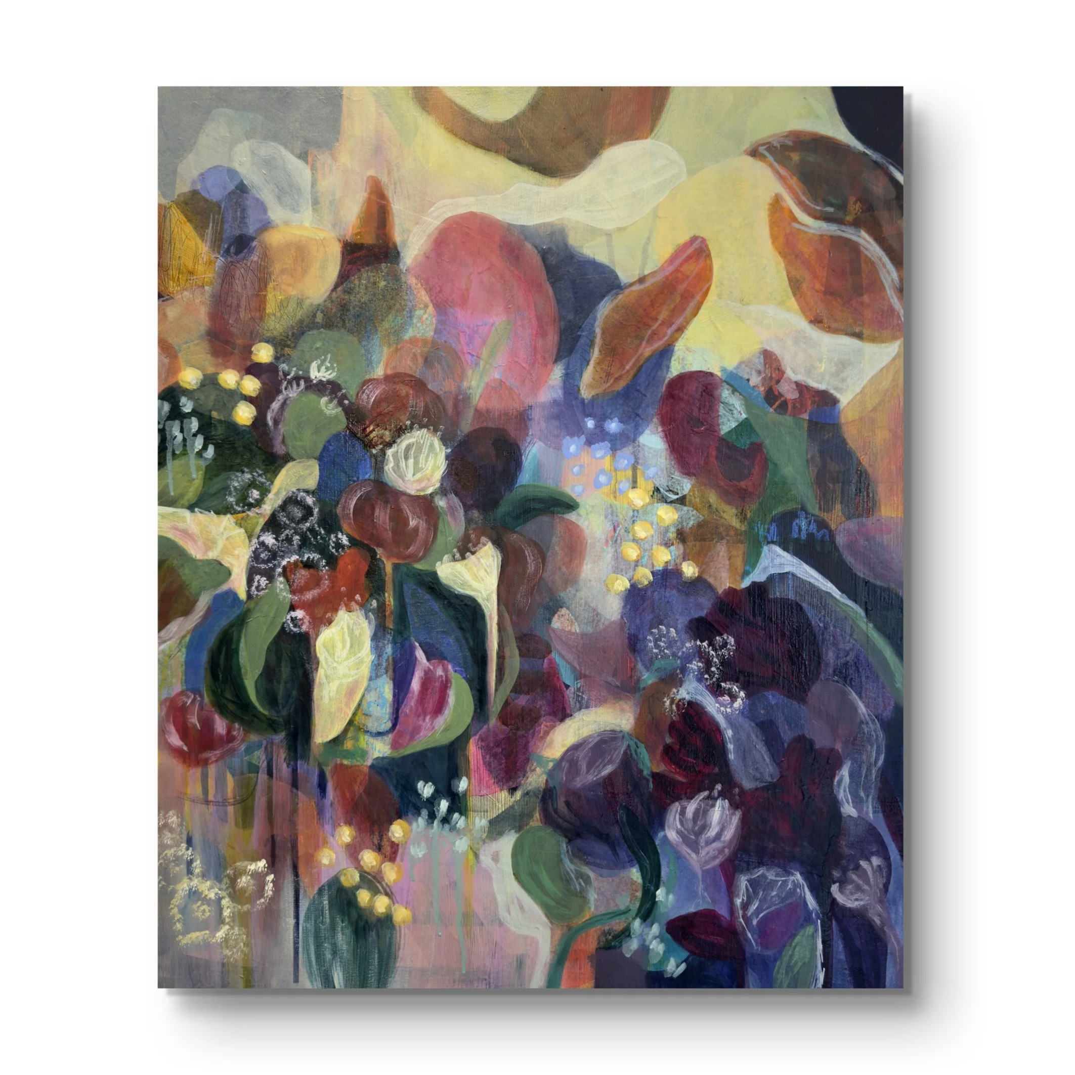 "Luz Entre Pétalos" mixed media on wood 50x60cm 