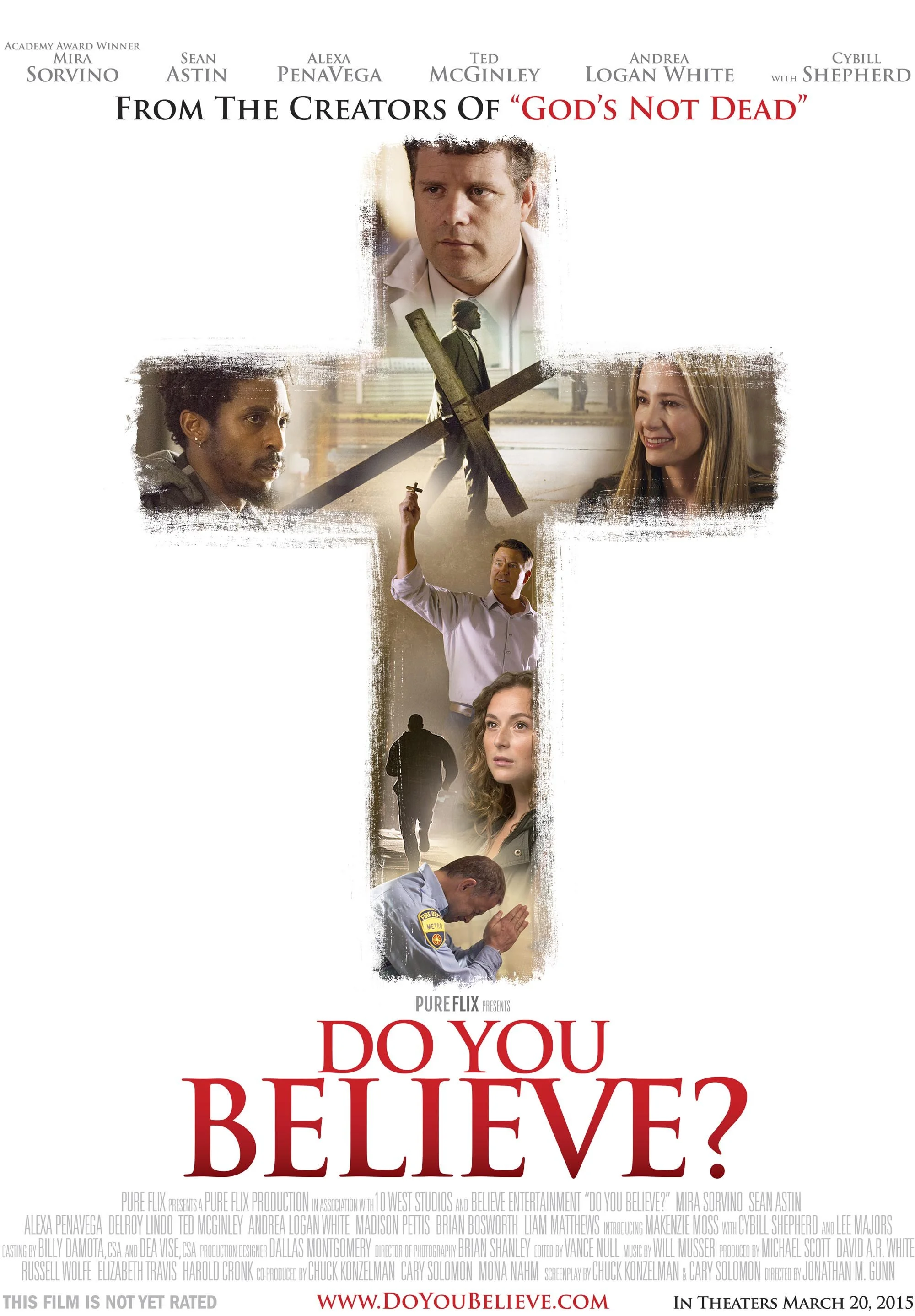 Poster for the film 'Do You Believe?' featuring a large cross made of images of various people, and the title in bold red letters at the bottom.