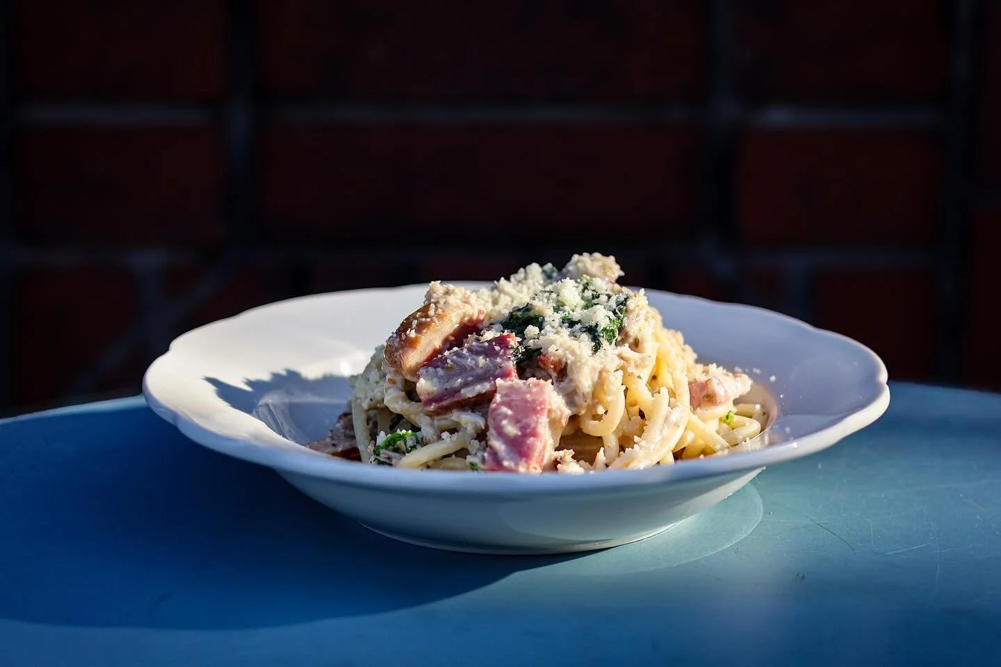 Bucatini with Gulf crab, house made bacon from @bearcreekfarm, mascarpone from @liuzzicheese, real fancy fennel seed from @burlapandbarrel (via @larderfoods) and mustard frills from @herproduce (also via @larderfoods). 

All for you. Every day. 
#ess