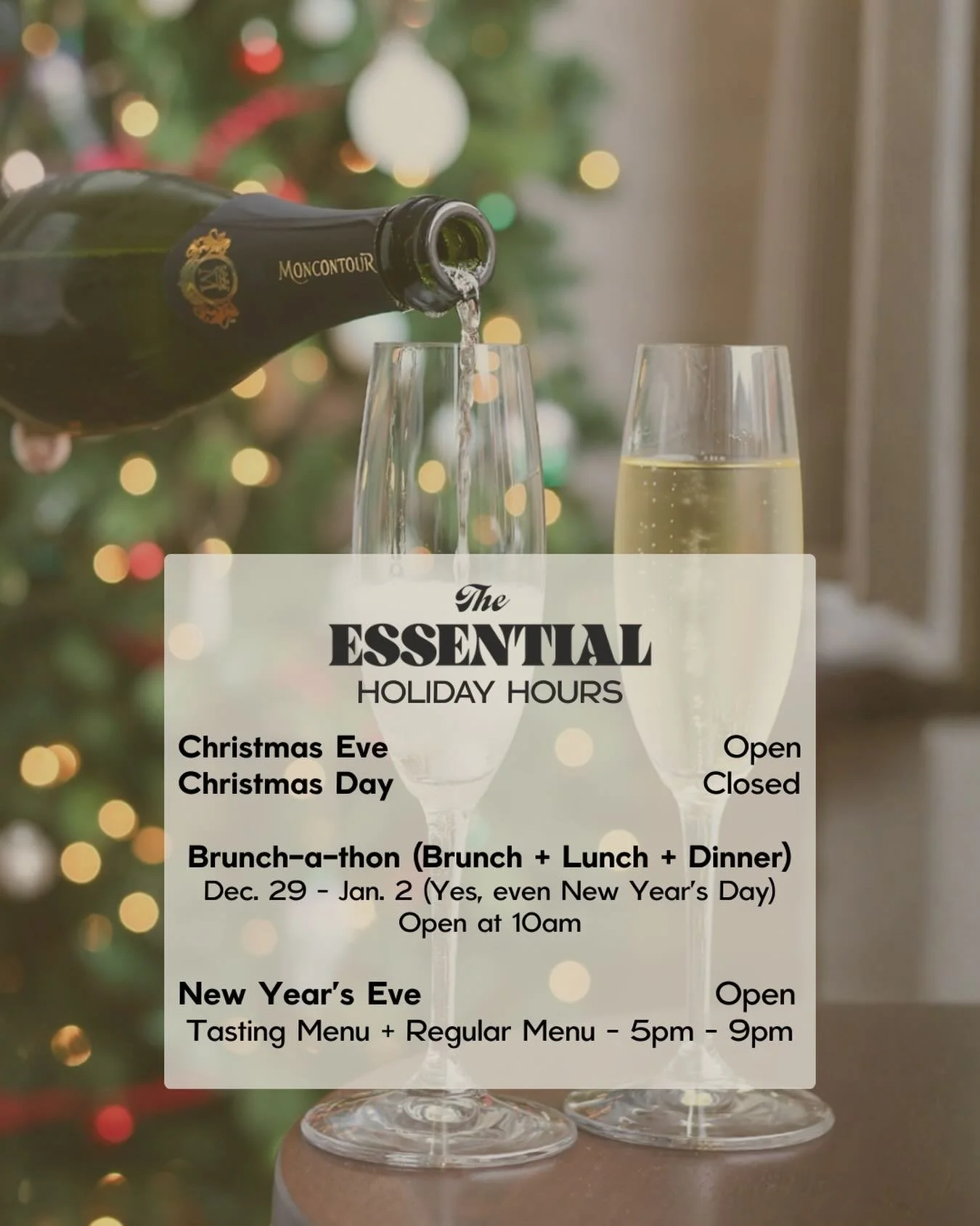 Our annual obligatory holiday hours post

Happy Holidays from The Essential! 🎄🥂🎅🏻

#essentialbham