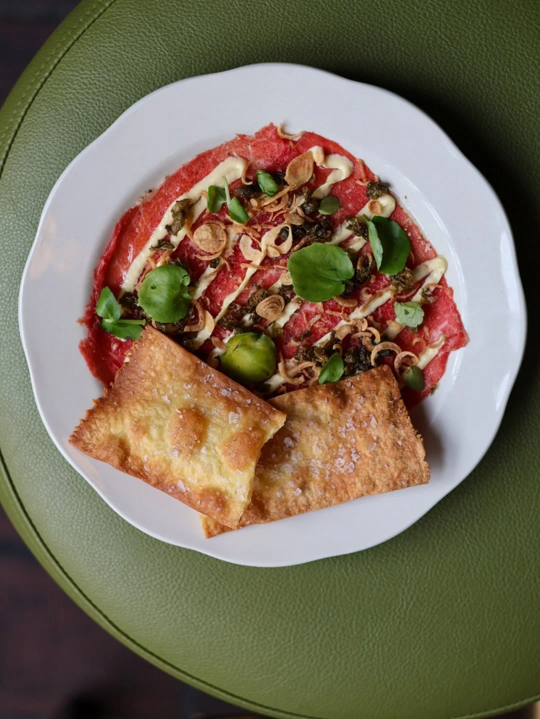 A few plates to share or a few to keep all to yourself - these are some of our favorite lighter bites on the table right now:

Beef Carpaccio - @bearcreekfarm beef, crispy shallots &amp; capers, horseradish, tallow mayo, semolina cracker

Mozzarella 