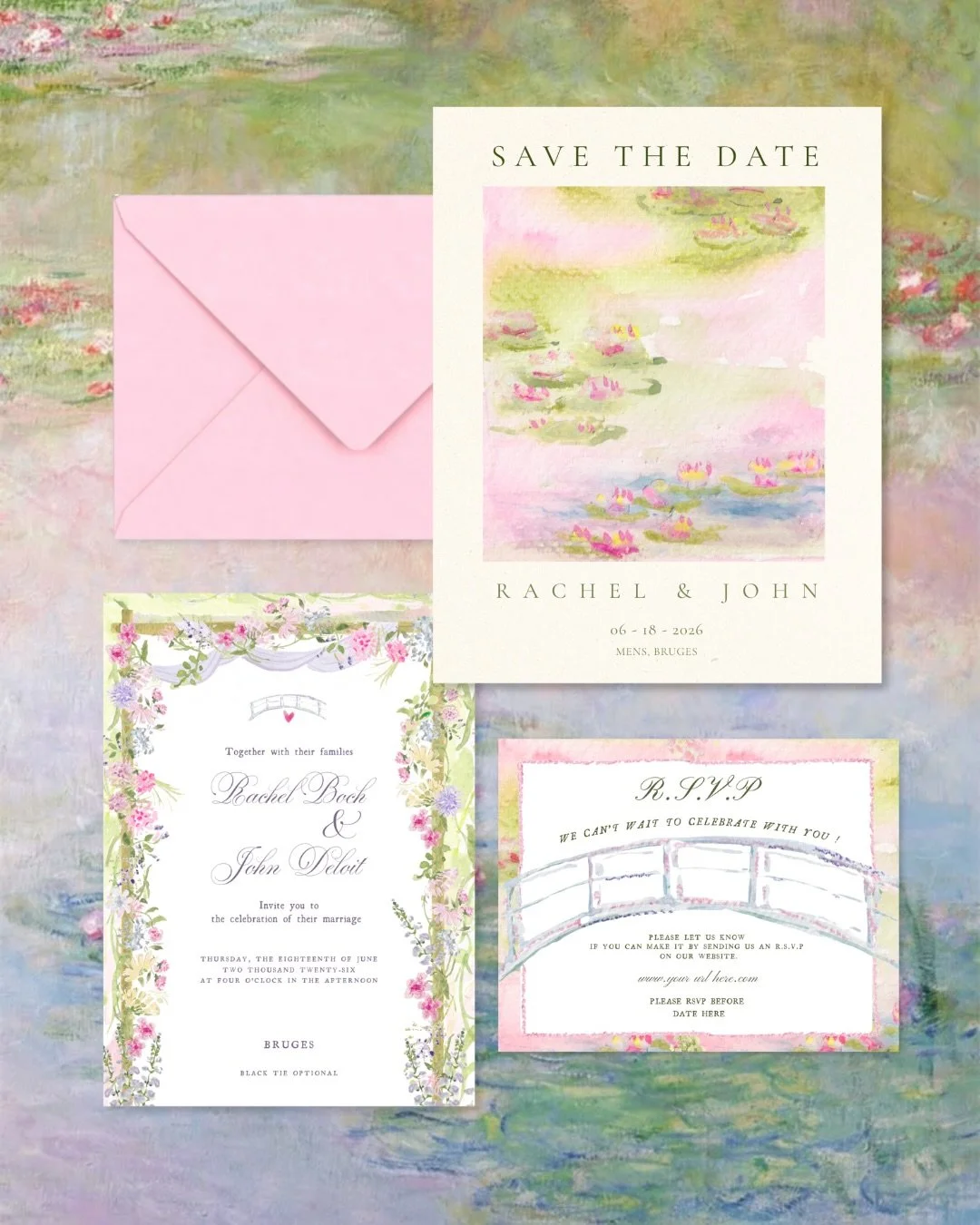 I loved meeting this couple and hearing about their shared passion for Monet 🌸🌱
They told me the sweetest story: at every important moment in their lives, they would come across one of his painting, like a little wink to their story 💛
I created th