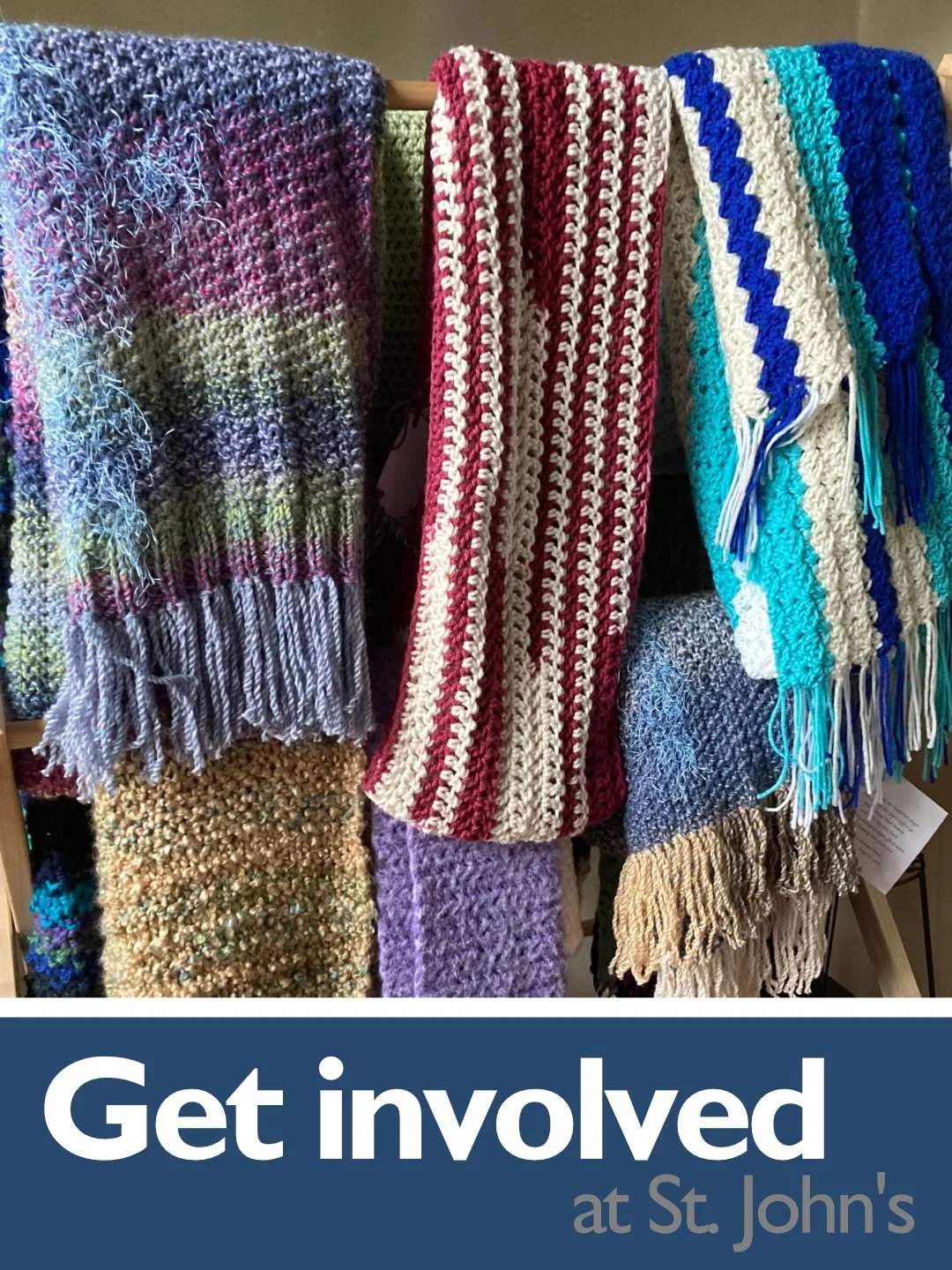 Did you know we have a prayer shawl ministry? Volunteer fiber artists craft the shawls and scarves with care, they are blessed during a church service, and are available to anyone in need of extra prayer and comfort. We also give away scarves during 
