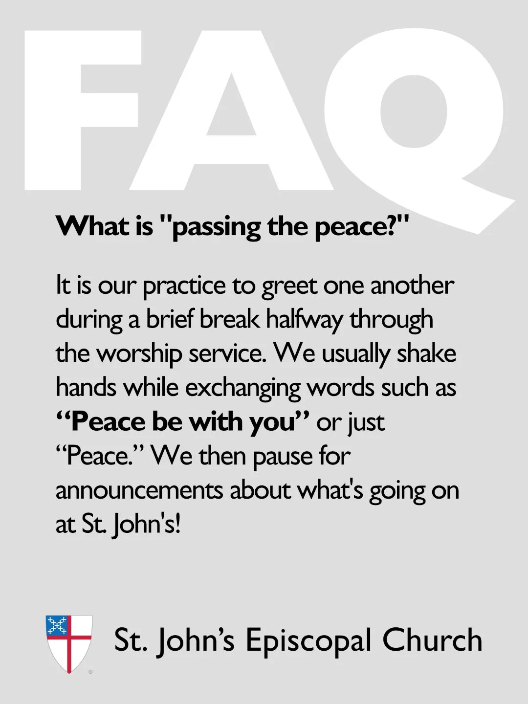 Come greet us this Sunday at 9:00 am! #stjohnssturgismi #episcopalchurch #passingthepeace
