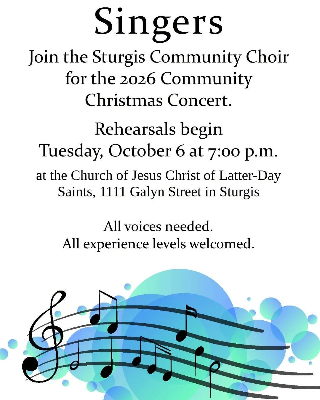 Join singers from around our local community as rehearsals begin TONIGHT for the 2026 Community Christmas Choir! 🎄🎶

Whether you&rsquo;re an experienced vocalist or simply love to sing, all voices and experience levels are welcome!

📅 Rehearsals b