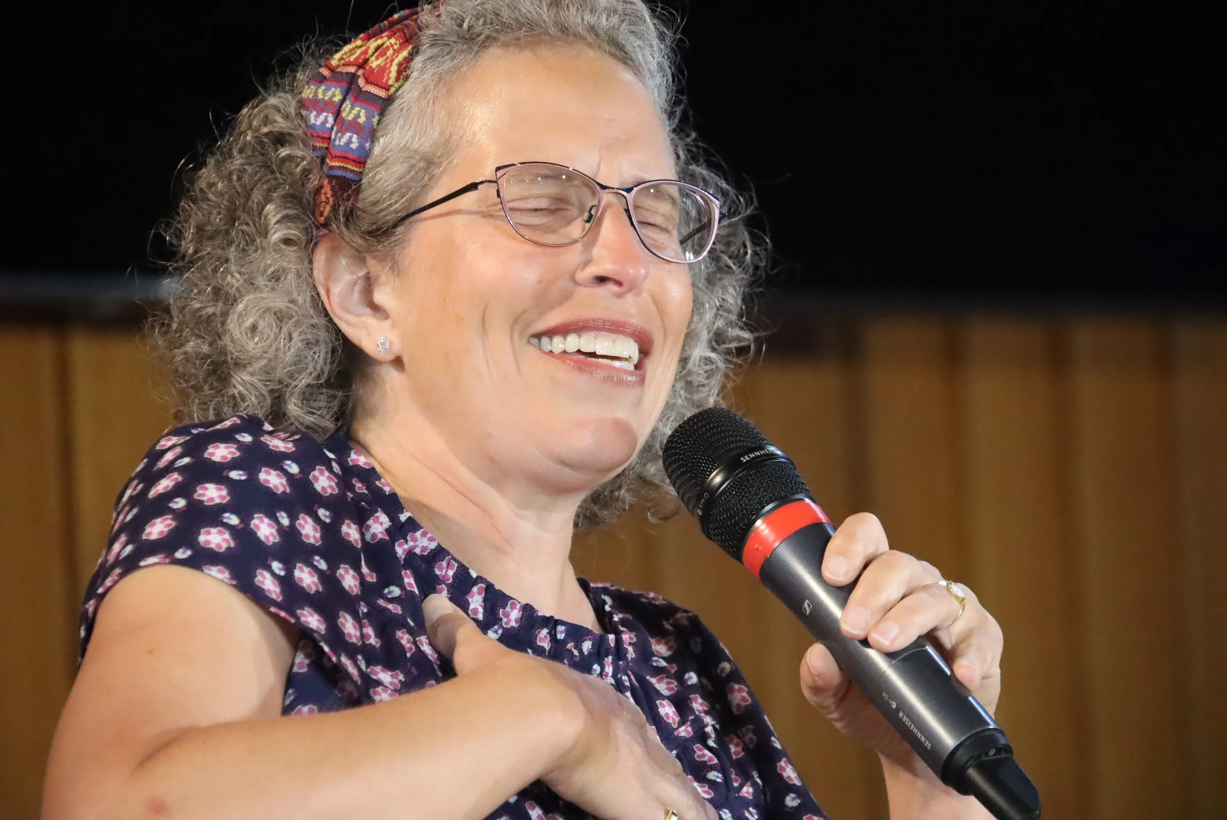 Jenice Riebe passionately singing