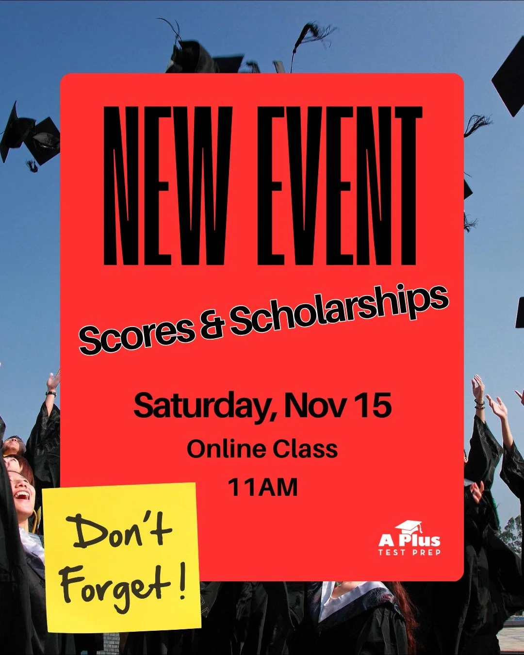 🎓 Reminder: Scores &amp; Scholarships is coming soon!

Your student&rsquo;s SAT or ACT score can do more than get them into college &mdash; it can help fund their education. 💰

Join our free online session to learn:
✅ How to choose between the SAT 