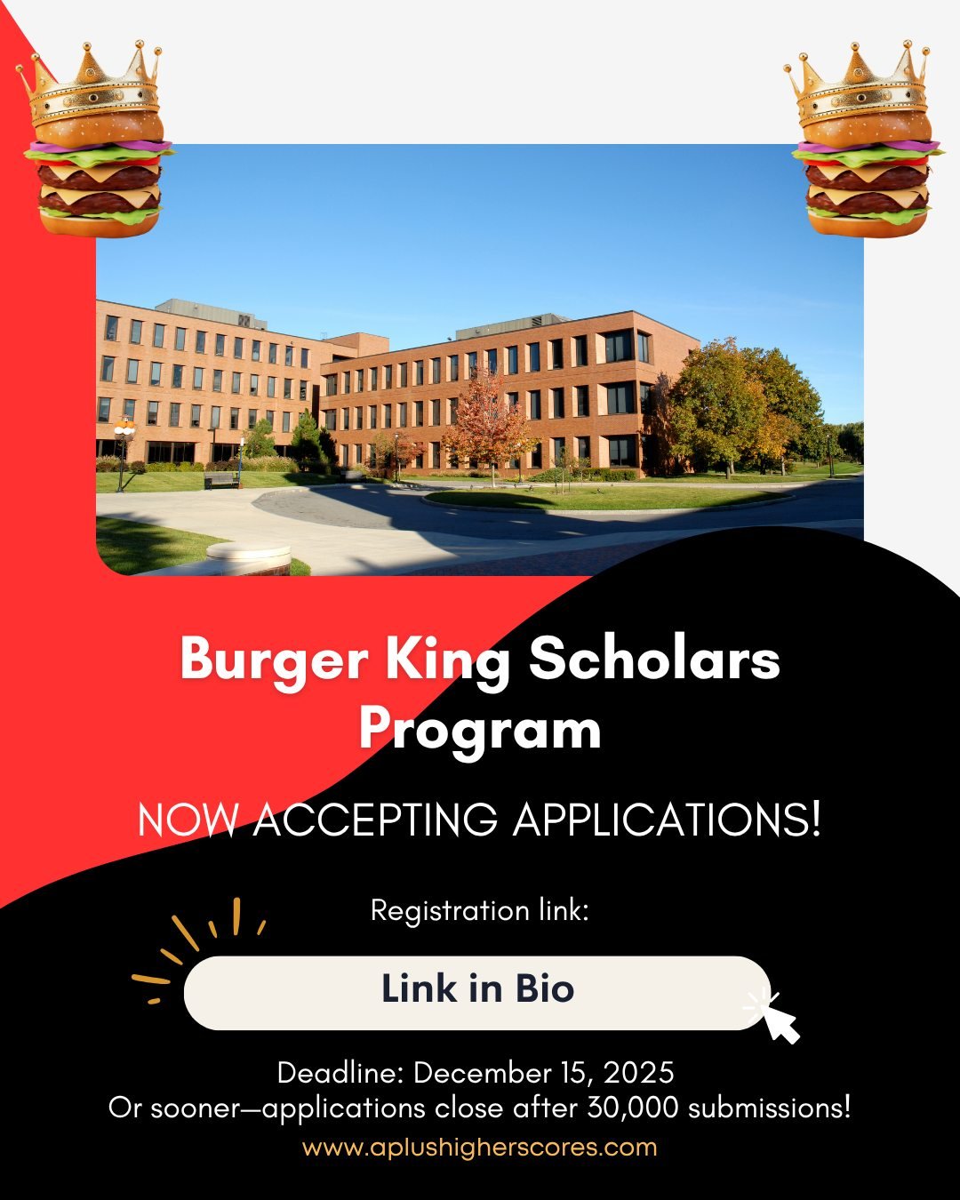 🎓 Scholarship Saturday: The Burger King Scholars Program
Since 2000, the Burger King Foundation has awarded over $64 million in scholarships to more than 54,000 students &mdash; and this year could be your turn! 🍔💰

Awards range from $1,000 to $60