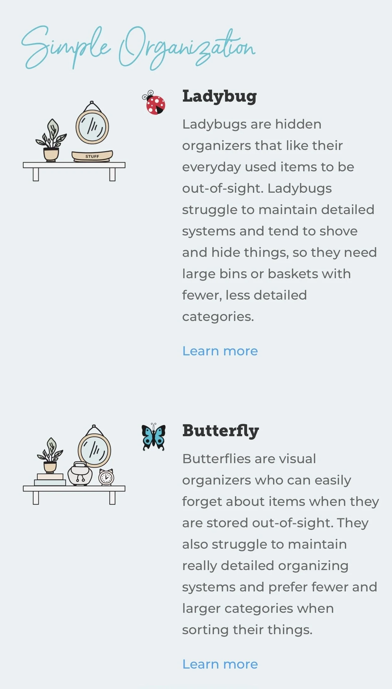 Clutterbug.me organizing styles