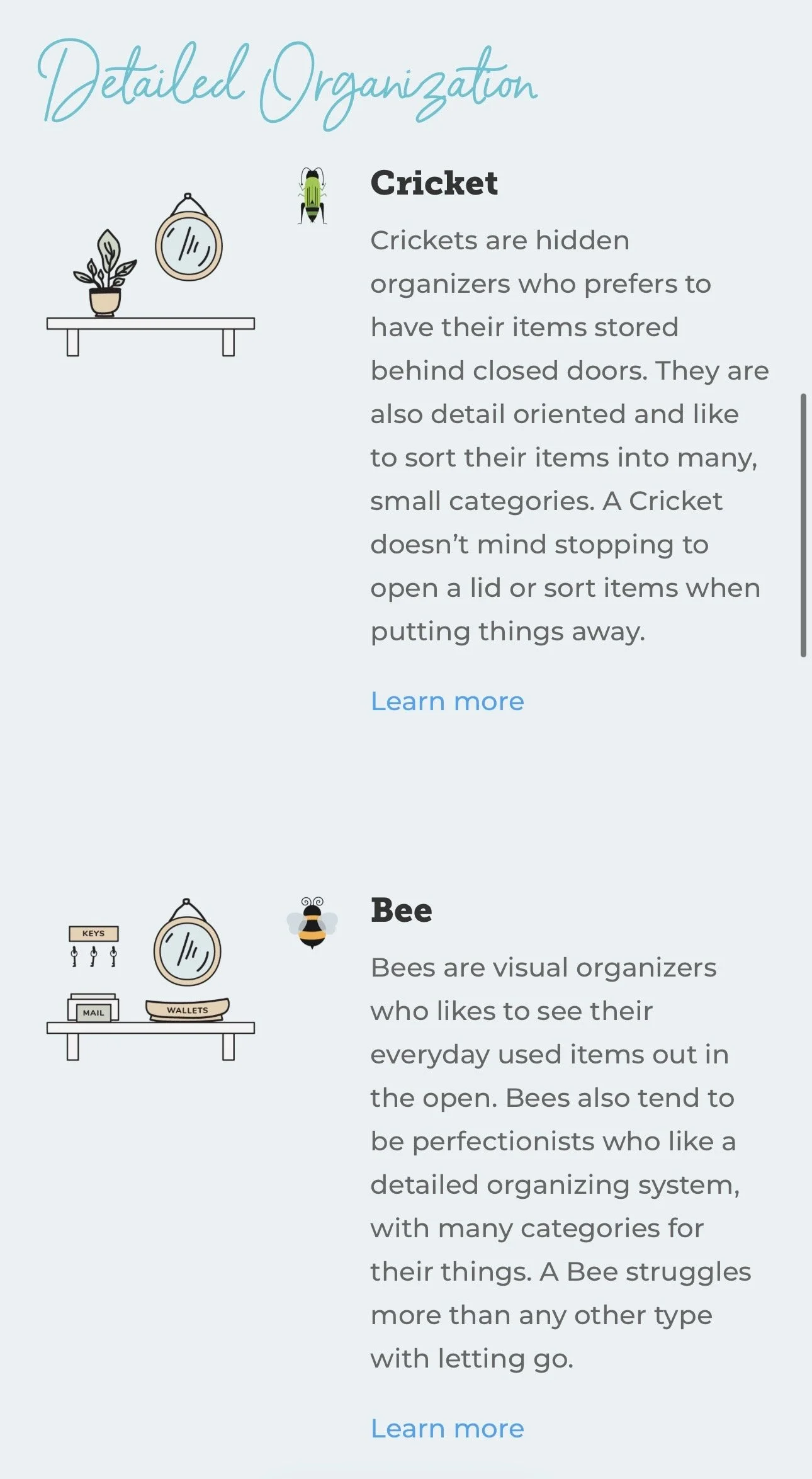 Clutterbug.me organizational styles