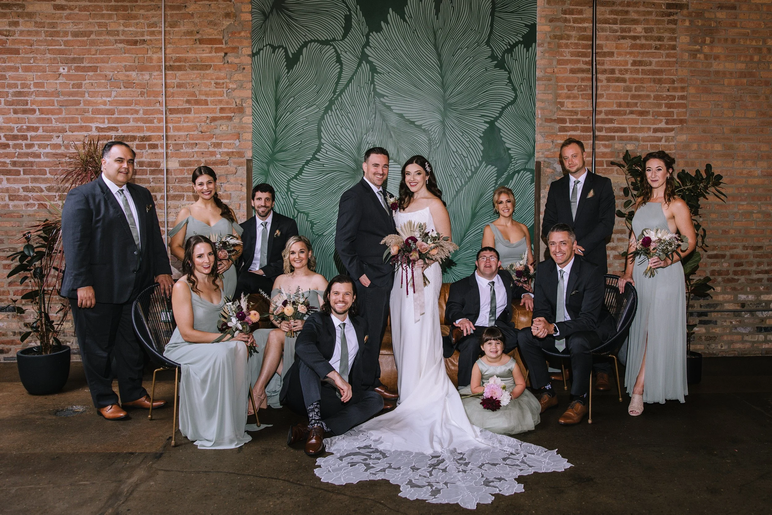 Wedding party with bouquets