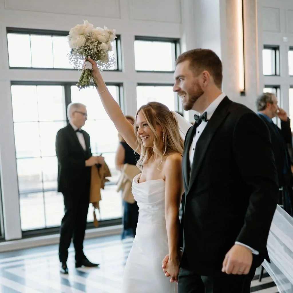 Wedding couple walking together