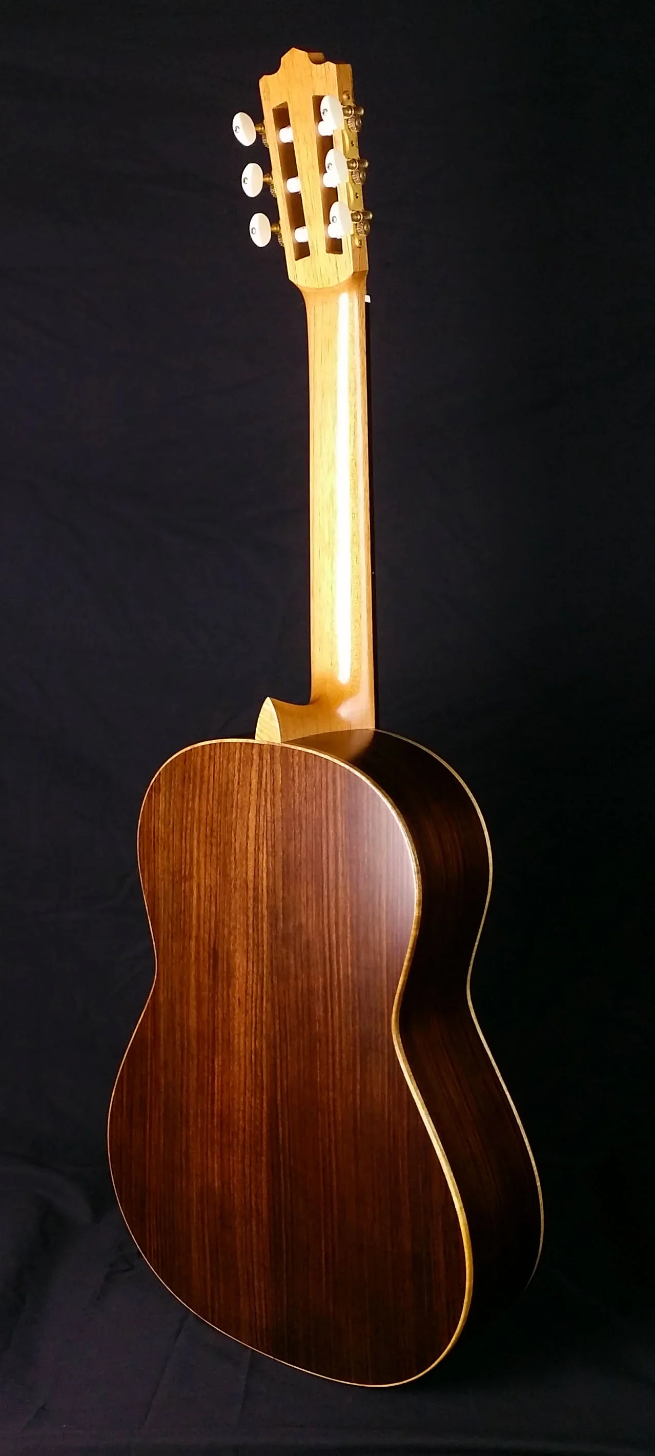 Back of Sipe Spartan Guitar on a black background.