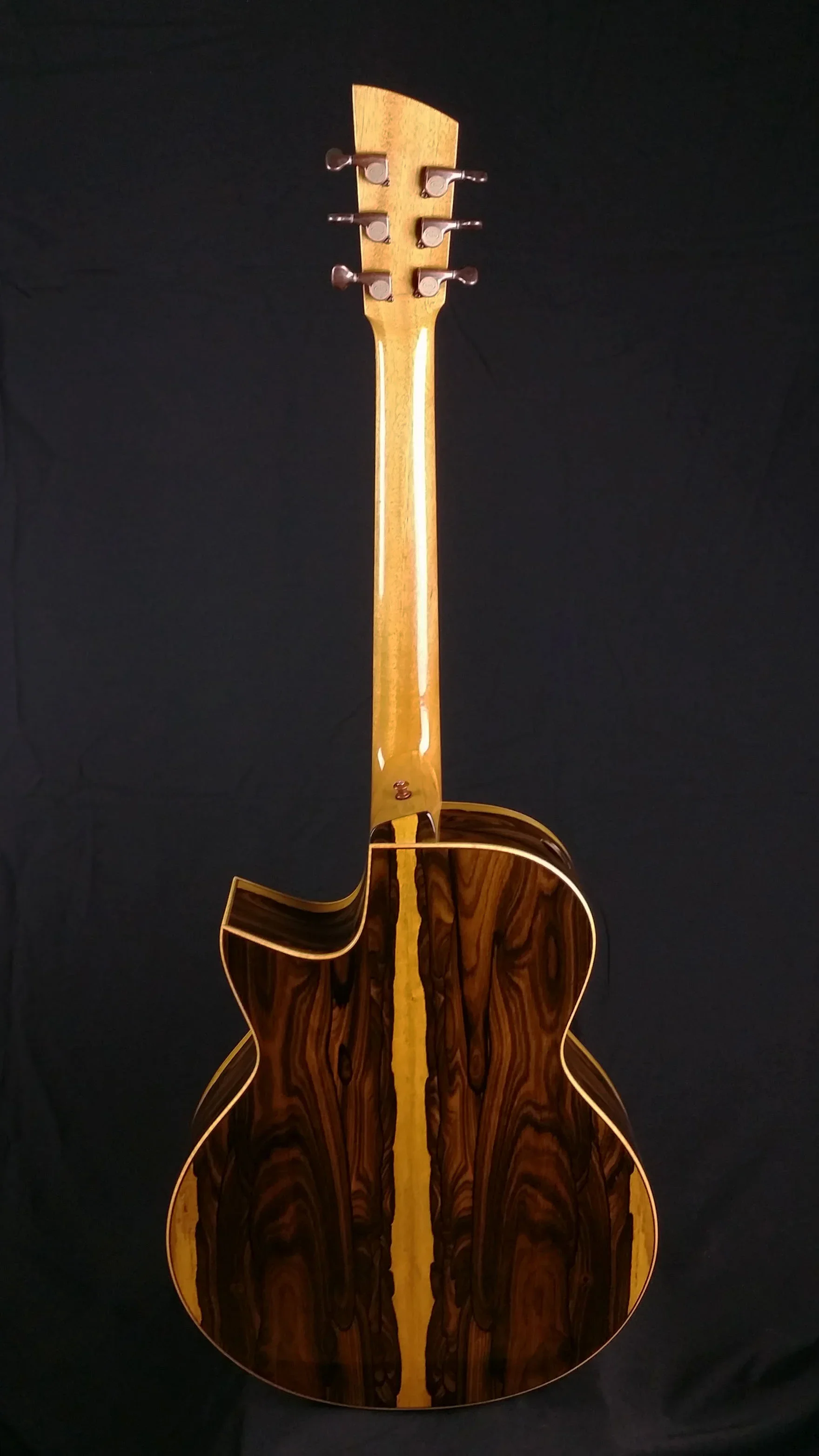 Back of Ziricote steel string guitar.
