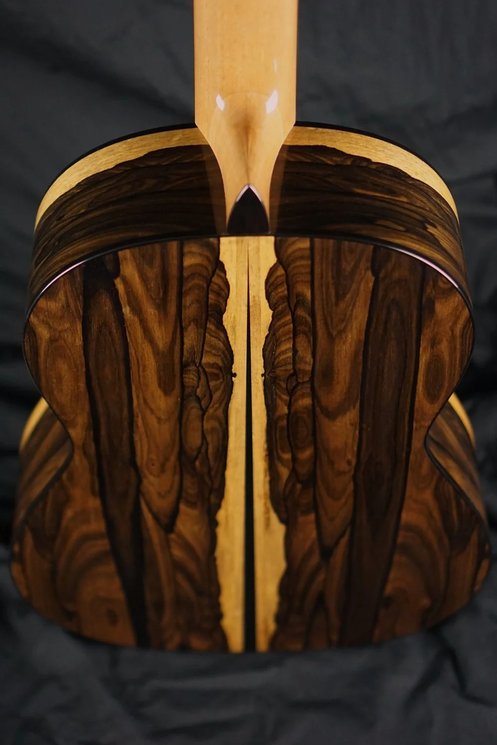 classical guitar in ziricote back on black background