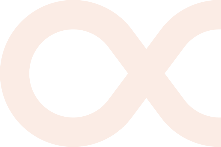 Close-up of a stylized, thick, light-colored infinity symbol on a black background.