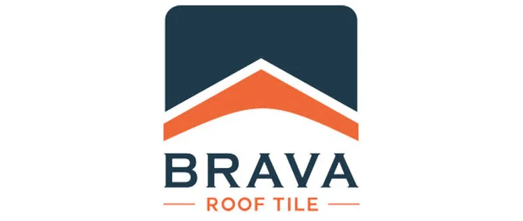 Brava Roof Tile logo with house-shaped roof icon and text.