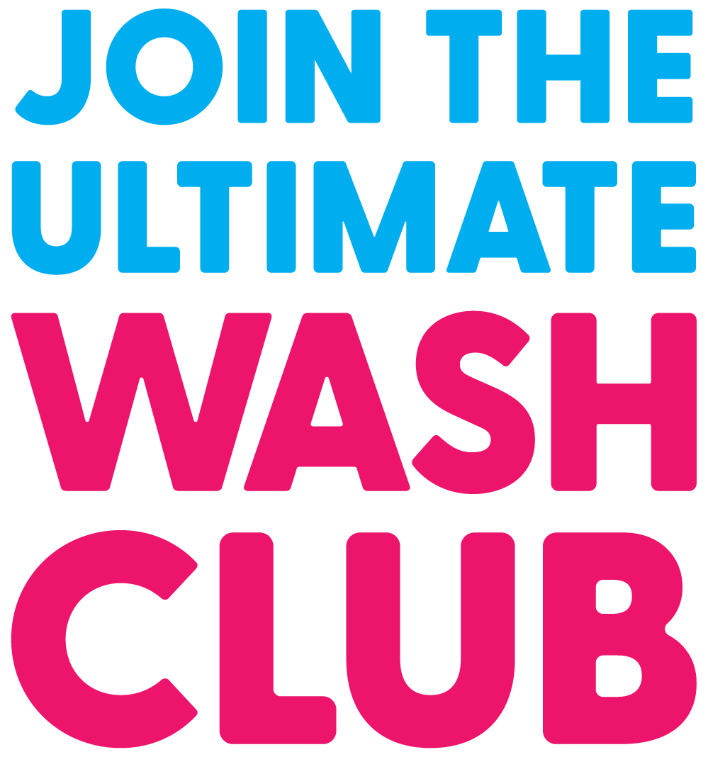 Text in bold blue and pink font that reads: "Join the Ultimate Wash Club".