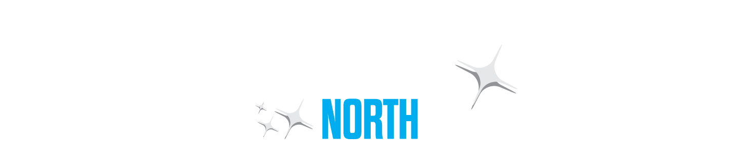 Logo for Edmonton North with an address and phone number and sparkles.