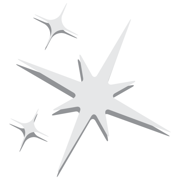 Three silver stars on a black background, with the largest star in the center and two smaller stars above and below it.