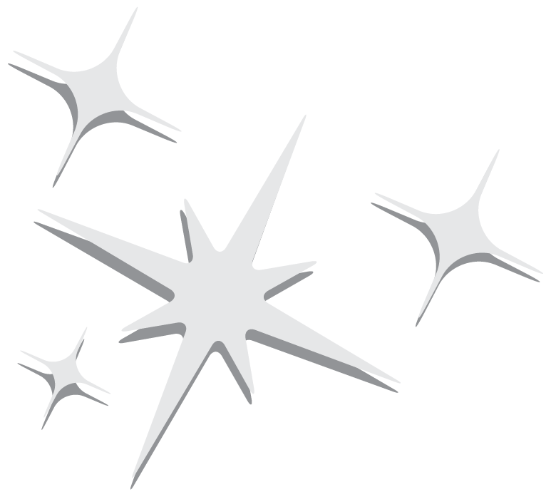 Silver star-shaped sparkles on a black background.