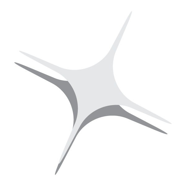A stylized gray star with five points on a black background.