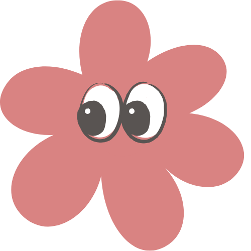 A red cartoon flower with moving eyes and text at the top that reads 'our approach.'