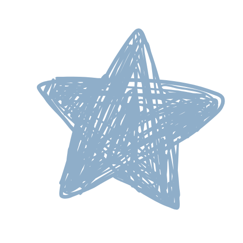 A blue five point star-shaped doodle.