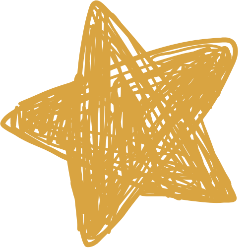 A gold five point star-shaped doodle.