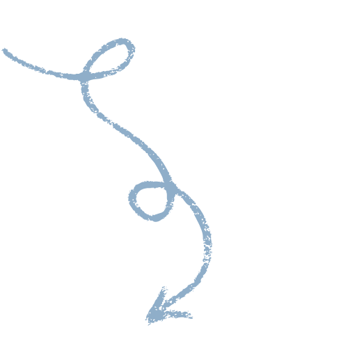 A stylized doodle of a blue looping arrow.