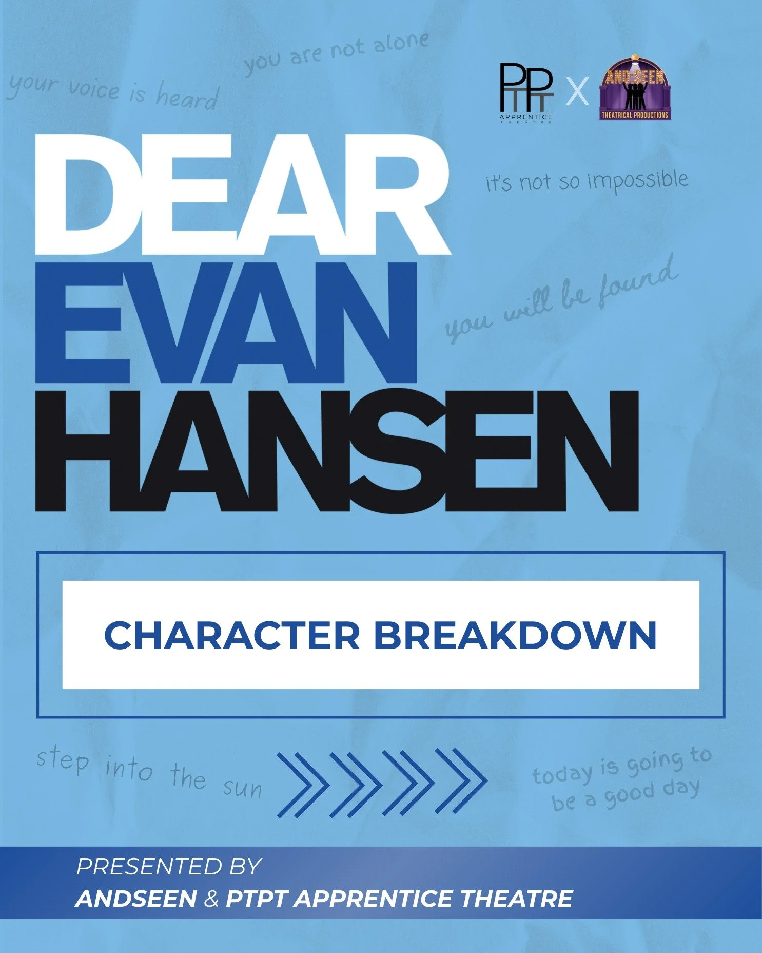 🎭 Your voice is heard. The Dear Evan Hansen character breakdowns are here!

Swipe through to meet the characters &mdash; then sign up to audition before slots are gone! New audition times have been added on Monday March 23 from 6:00-7:00pm and we ca