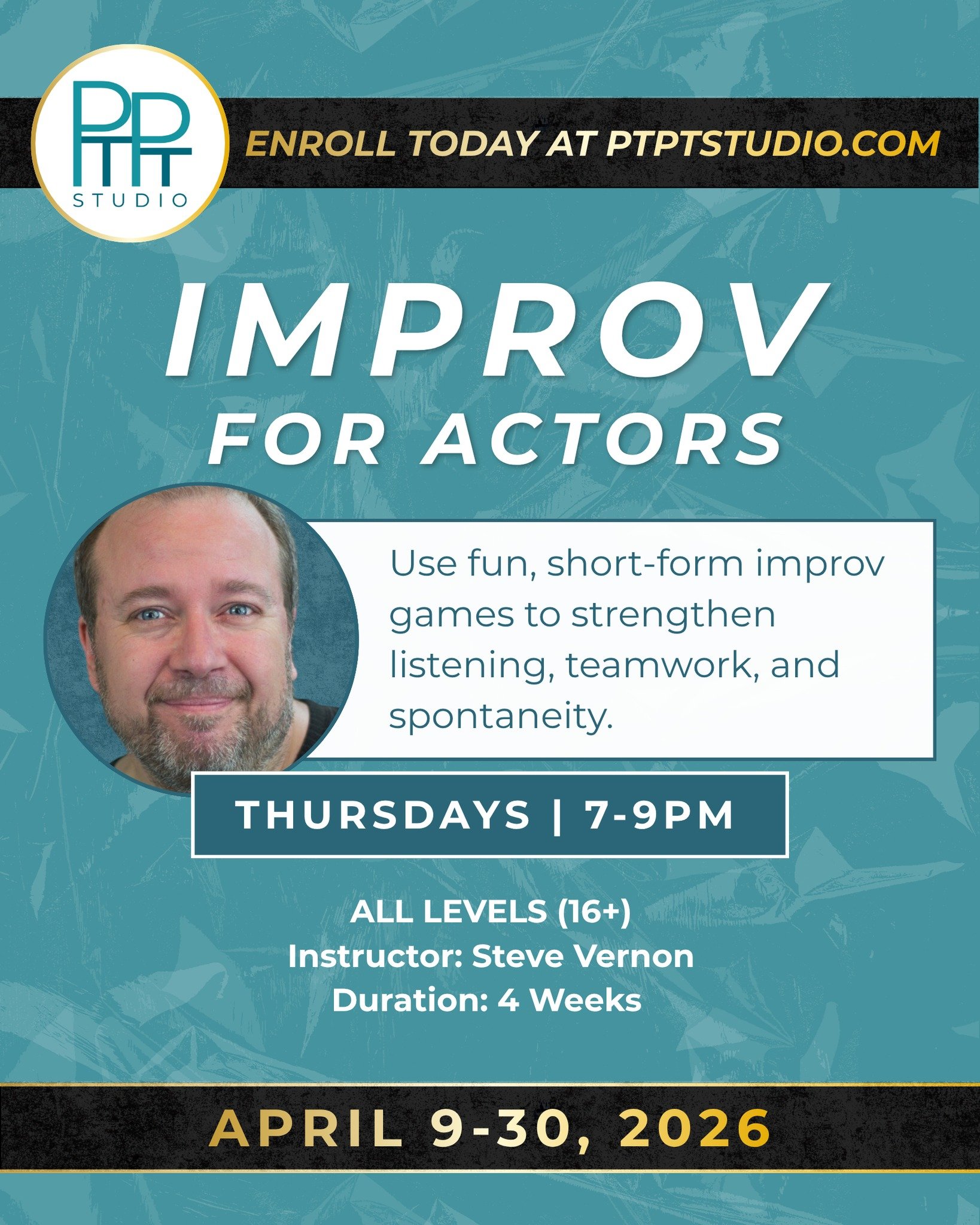 The best actors are the best listeners. Improv for Actors with Steve Vernon starts TOMORROW &mdash; four weeks of short-form games designed to sharpen your listening, teamwork, and spontaneity. Thursdays 7&ndash;9PM | April 9&ndash;30 | All levels (1