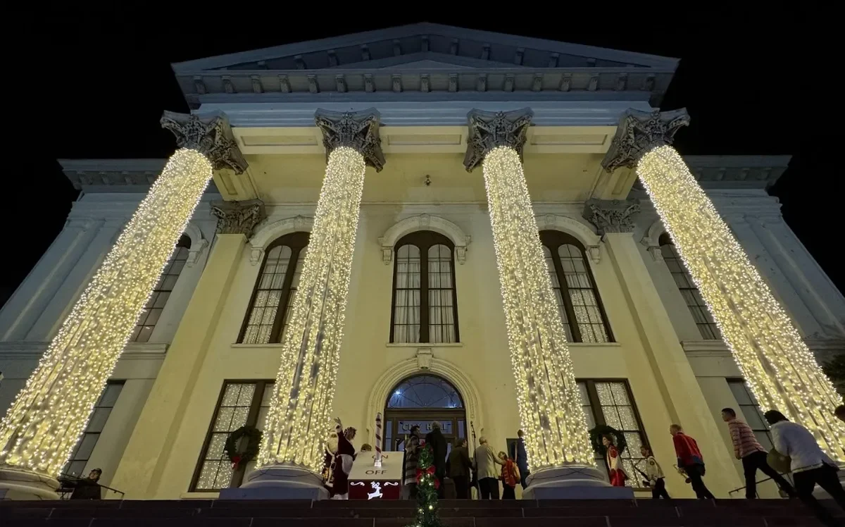 Thalian Hall is lit up for the holidays.