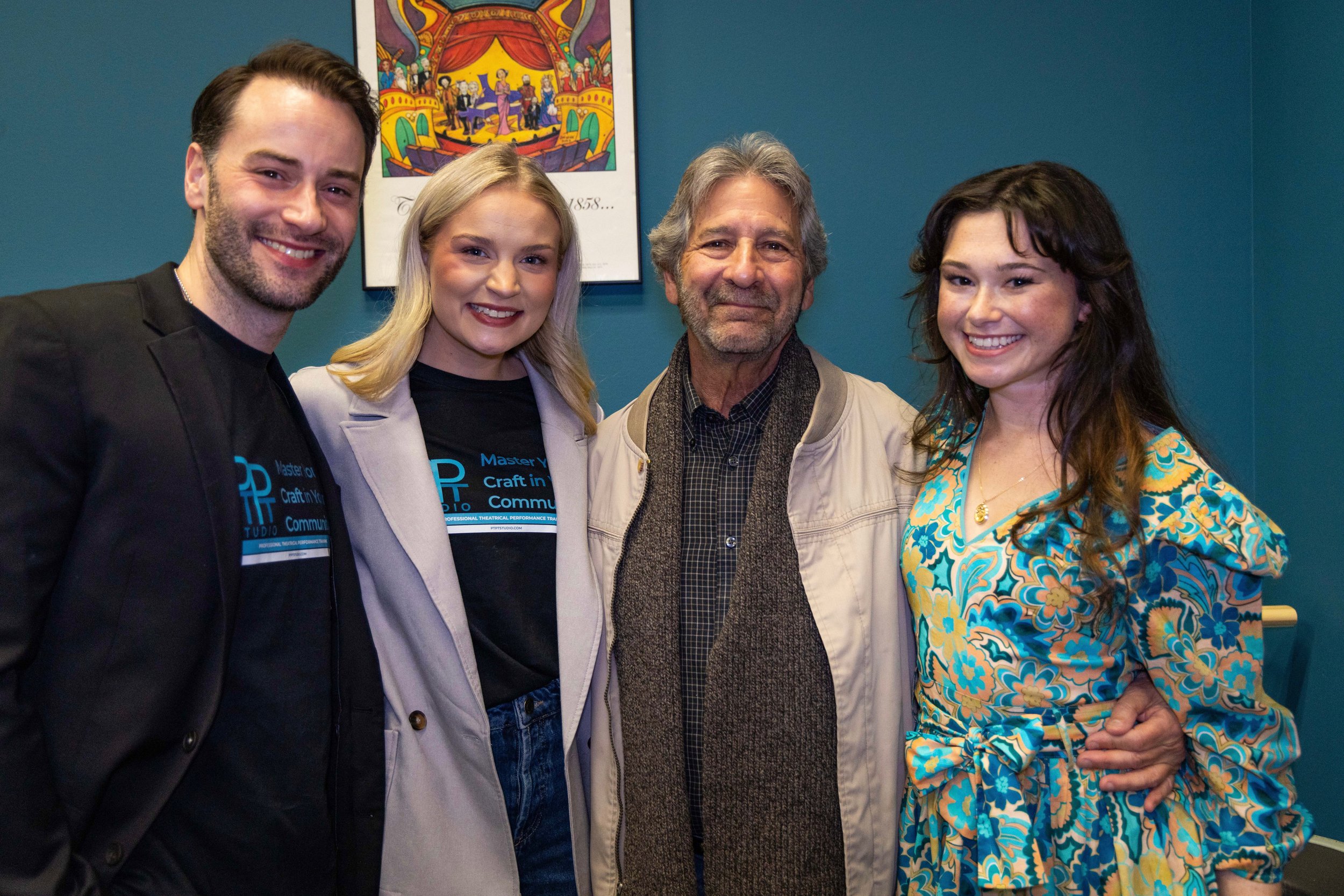 Head of Acting Jon Berry, Head of Dance & Movement Carli Batson-Berry, supporter Richard Trubia, and CEO Emilia Torello at the PTPT Studio Open House on December 17, 2025.

Photographer: Riley Moore