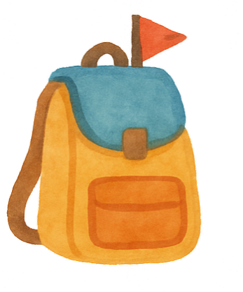 Icon Kitareise, symbolisiert durch gelben Rucksack mit blauer Klappe