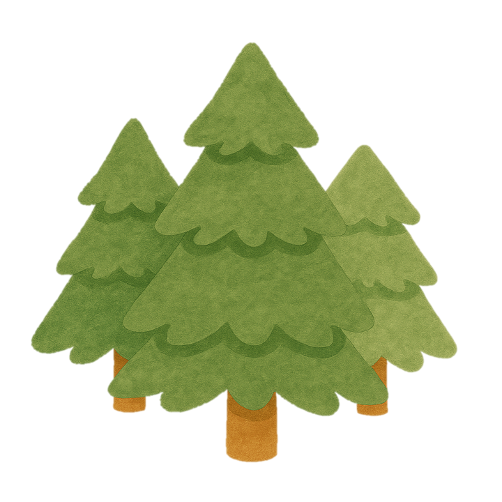 Icon Waldtag, symbolisiert durch drei grüne Tannen mit braunem Stamm