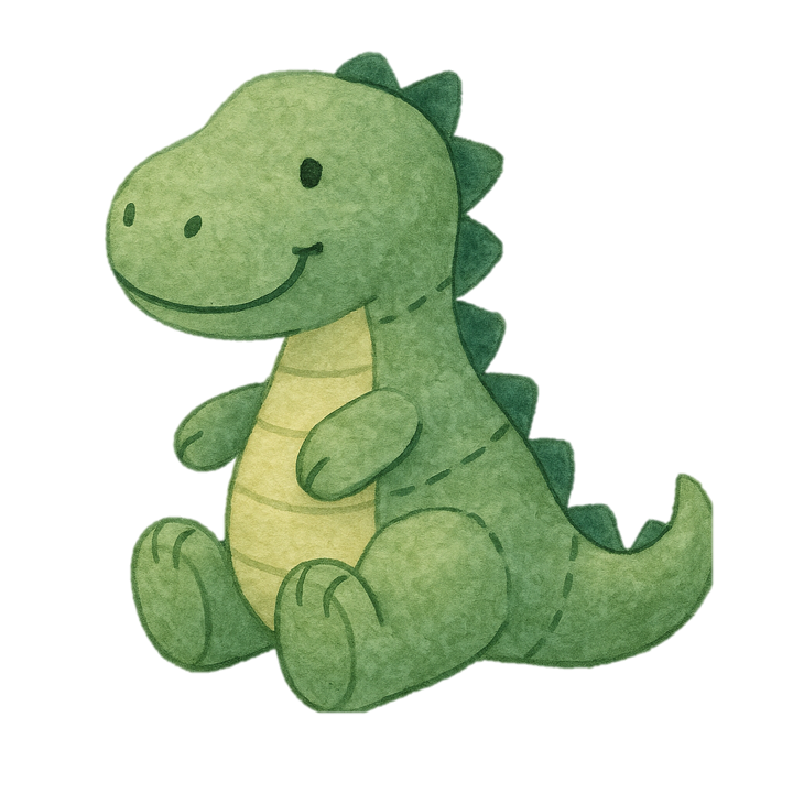 Icon Kitastart, symbolisiert durch einen grünen Kuscheltierdinosaurier