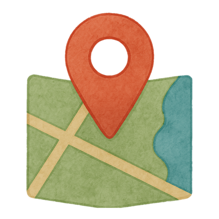 Icon Standort, symbolisiert durch roten Pin auf Landkarte