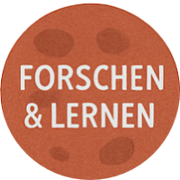 Roter Planet mit dem Text: 'FORSCHEN und LERNEN'